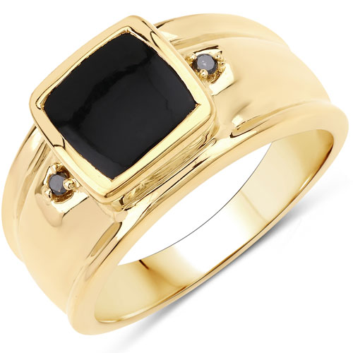 2.03 Carat Genuine Black Onyx and Black Diamond .925 Sterling Silver Ring