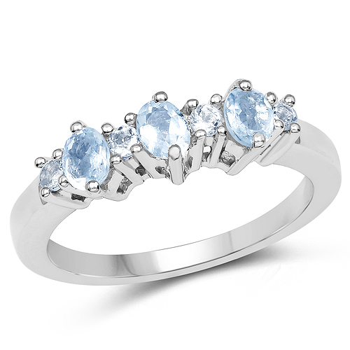 Rings-0.59 Carat Genuine Aquamarine and Blue Topaz .925 Sterling Silver Ring
