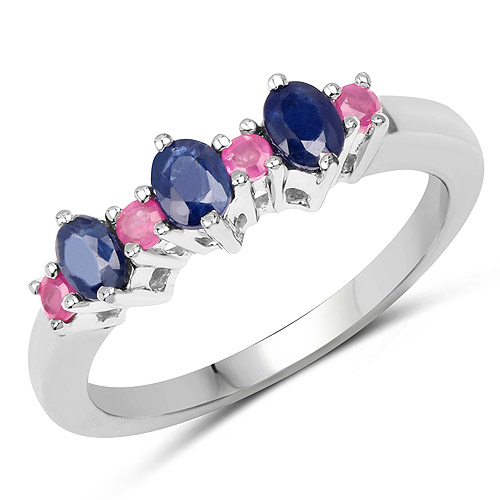 Sapphire-0.84 Carat Genuine Blue Sapphire and Ruby .925 Sterling Silver Ring