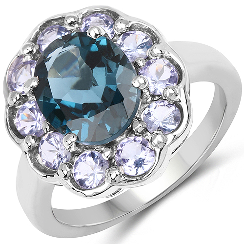 Rings-4.60 Carat Genuine London Blue Topaz and Tanzanite .925 Sterling Silver Ring