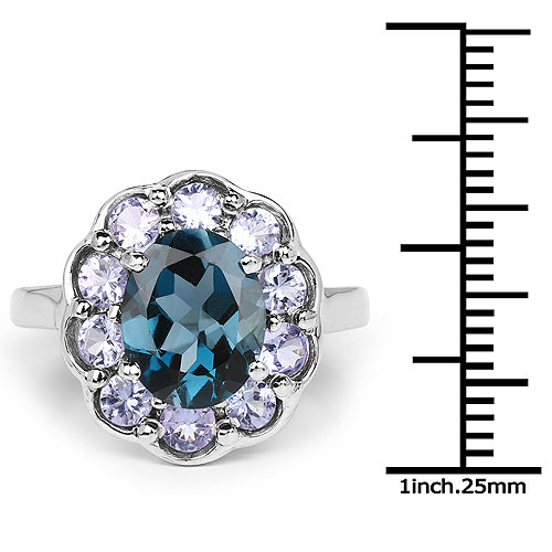 4.60 Carat Genuine London Blue Topaz and Tanzanite .925 Sterling Silver Ring