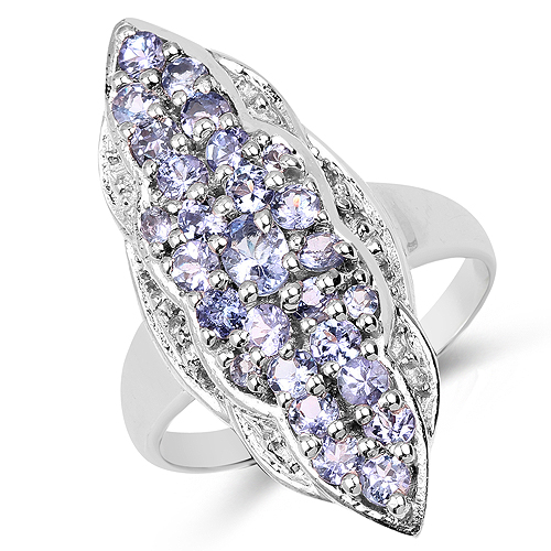 Tanzanite-1.03 Carat Genuine Tanzanite and White Topaz .925 Sterling Silver Ring