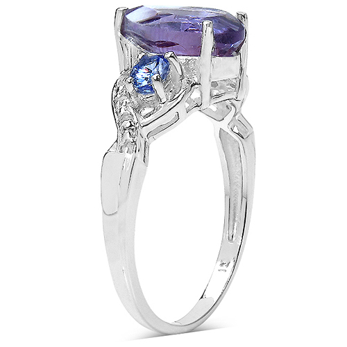 1.72 Carat Genuine Amethyst , Tanzanite & White Topaz .925 Sterling Silver Ring