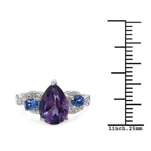 1.72 Carat Genuine Amethyst , Tanzanite & White Topaz .925 Sterling Silver Ring