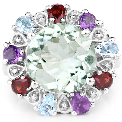 6.53 Carat Genuine Multi Stones .925 Sterling Silver Ring