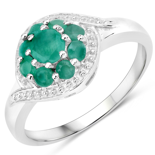 Emerald-0.65 Carat Genuine Emerald .925 Sterling Silver Ring