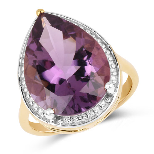 Amethyst-14K Yellow Gold Plated 9.60 Carat Genuine Amethyst .925 Sterling Silver Ring