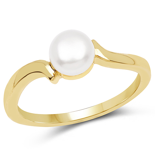 Pearl-14K Yellow Gold Plated 1.20 Carat Genuine Pearl .925 Sterling Silver Ring