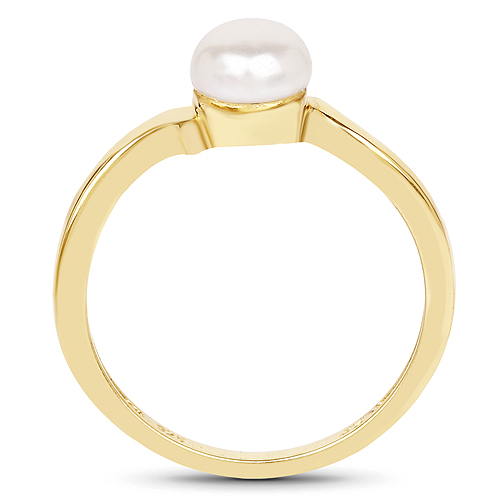 14K Yellow Gold Plated 1.20 Carat Genuine Pearl .925 Sterling Silver Ring