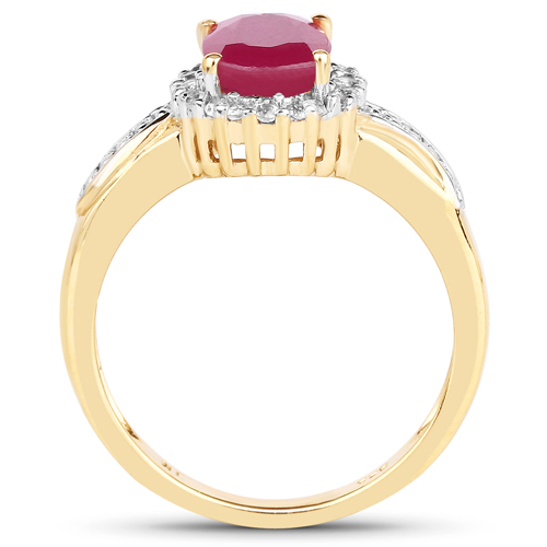 14K Yellow Gold Plated 1.90 Carat Glass Filled Ruby and White Topaz .925 Sterling Silver Ring