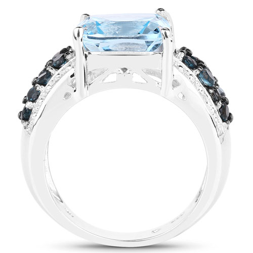 4.98 Carat Genuine Blue Topaz and London Blue Topaz .925 Sterling Silver Ring
