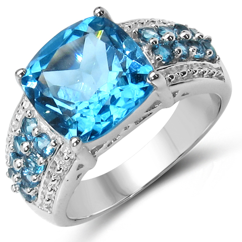 Rings-5.91 Carat Genuine Blue Topaz .925 Sterling Silver Ring