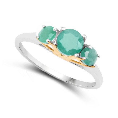 Two Tone Plated 1.16 Carat Genuine Emerald .925 Sterling Silver Ring