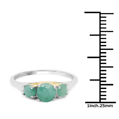 Two Tone Plated 1.16 Carat Genuine Emerald .925 Sterling Silver Ring