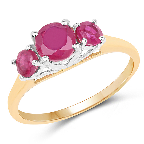 Ruby-14K Yellow Gold Plated 2.01 Carat Genuine Glass Filled Ruby .925 Sterling Silver Ring
