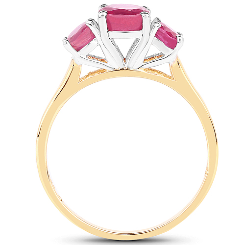 14K Yellow Gold Plated 2.01 Carat Genuine Glass Filled Ruby .925 Sterling Silver Ring