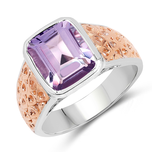 Amethyst-Two Tone Plated 2.65 Carat Genuine Amethyst .925 Sterling Silver Ring