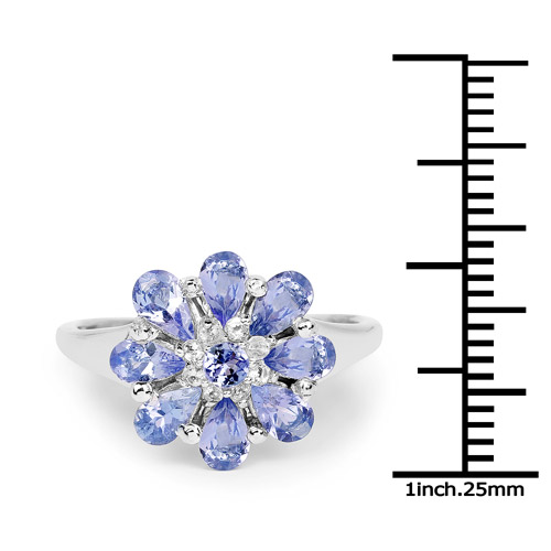 1.88 Carat Genuine Tanzanite and White Topaz .925 Sterling Silver Ring