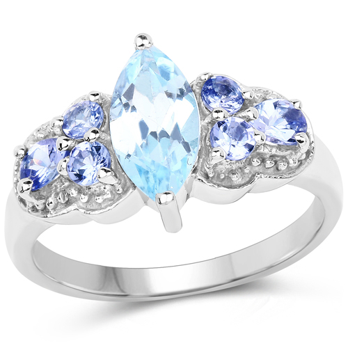 Rings-1.76 Carat Genuine Blue Topaz and Tanzanite .925 Sterling Silver Ring