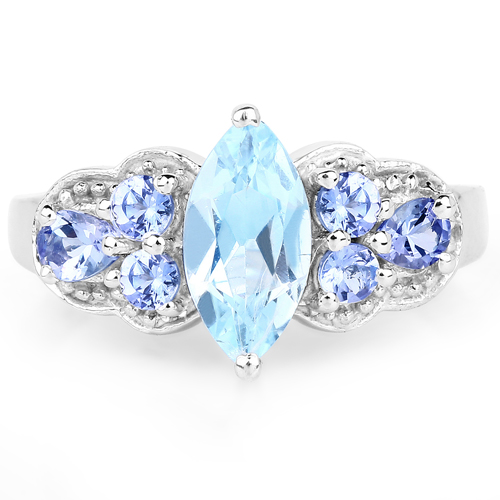 1.76 Carat Genuine Blue Topaz and Tanzanite .925 Sterling Silver Ring
