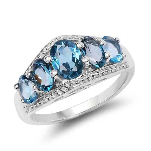 Rings-3.30 Carat Genuine London Blue Topaz .925 Sterling Silver Ring