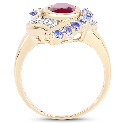 14K Yellow Gold Plated 2.17 Carat Genuine Glass Filled Ruby & Tanzanite .925 Sterling Silver Ring