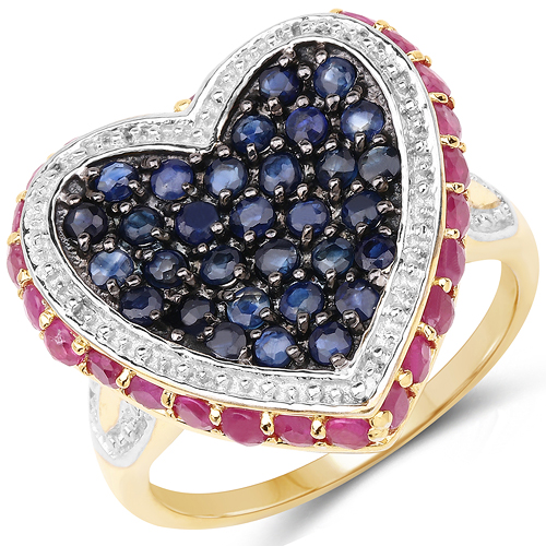 Ruby-14K Yellow Gold Plated 1.77 Carat Genuine Ruby & Blue Sapphire .925 Sterling Silver Ring