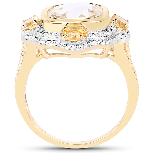 14K Yellow Gold Plated 4.07 Carat Genuine Golden Rutile and Citrine .925 Sterling Silver Ring