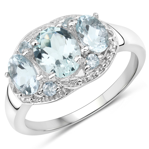 Rings-2.86 Carat Genuine Blue Topaz and White Topaz .925 Sterling Silver Ring