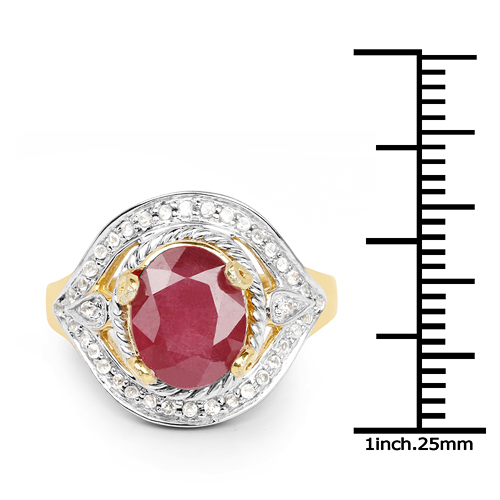 14K Yellow Gold Plated 3.66 Carat Genuine Glass Filled Ruby & White Topaz .925 Sterling Silver Ring