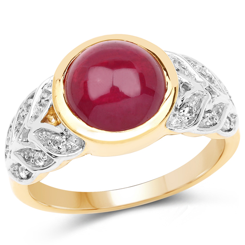 Ruby-5.11 Carat Glass Filled Ruby and White Topaz .925 Sterling Silver Ring