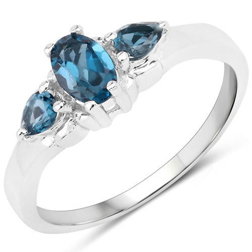 Rings-0.88 Carat Genuine London Blue Topaz .925 Sterling Silver Ring