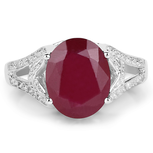 4.00 Carat Genuine Glass Filled Ruby .925 Sterling Silver Ring