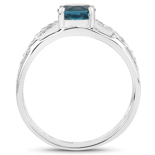 1.24 Carat Genuine London Blue Topaz and White Topaz .925 Sterling Silver Ring