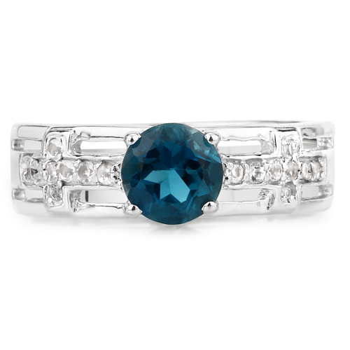 1.24 Carat Genuine London Blue Topaz and White Topaz .925 Sterling Silver Ring