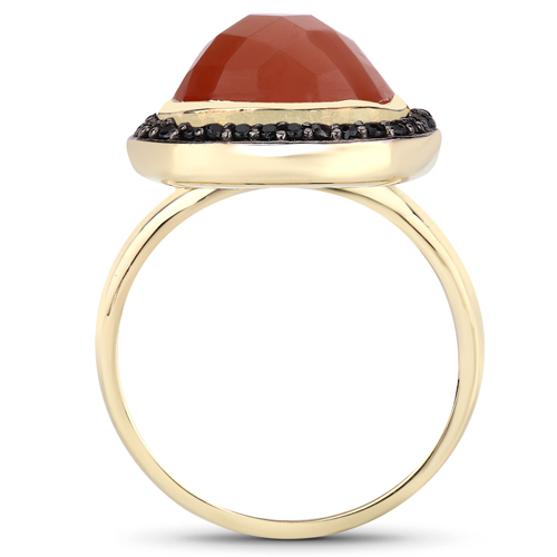 6.74 Carat Genuine Peach Moonstone and Black Spinel .925 Sterling Silver Ring