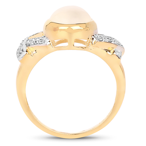 14K Yellow Gold Plated 3.06 Carat Genuine Moonstone & White Topaz .925 Sterling Silver Ring