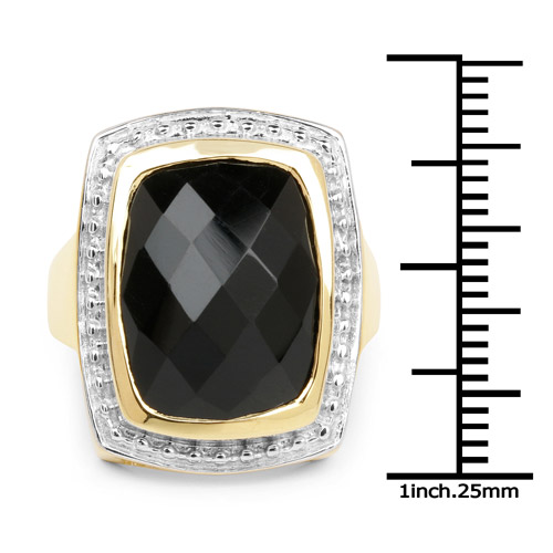 14K Yellow Gold Plated 11.00 Carat Genuine Black Onyx .925 Sterling Silver Ring