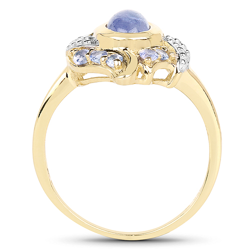14K Yellow Gold Plated 1.59 Carat Genuine Tanzanite .925 Sterling Silver Ring