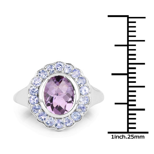 2.53 Carat Genuine Amethyst and Tanzanite .925 Sterling Silver Ring
