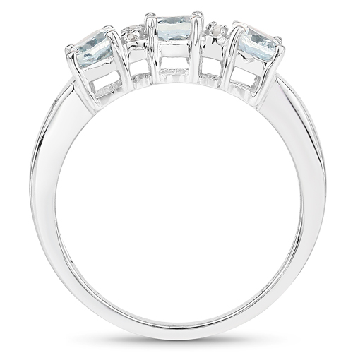 0.90 Carat Genuine Aquamarine and White Diamond .925 Sterling Silver Ring