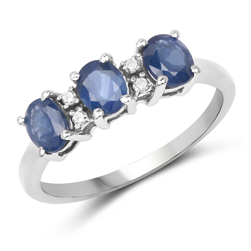 Sapphire-1.17 Carat Genuine Blue Sapphire & White Diamond .925 Sterling Silver Ring
