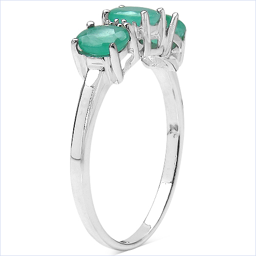 1.00 Carat Genuine Emerald & White Diamond .925 Sterling Silver Ring