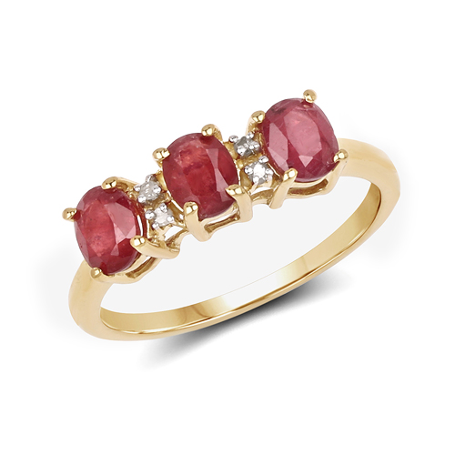 14K Yellow Gold Plated 1.17 Carat Genuine Ruby & White Diamond .925 Sterling Silver Ring