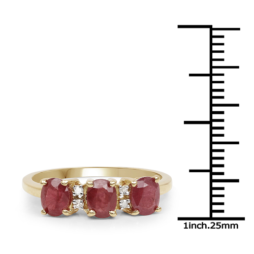 14K Yellow Gold Plated 1.17 Carat Genuine Ruby & White Diamond .925 Sterling Silver Ring