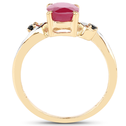 14K Yellow Gold Plated 1.67 Carat Glass Filled Ruby and Black Spinel .925 Sterling Silver Ring
