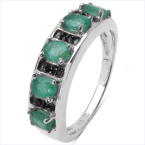 0.88 Carat Genuine Emerald & Black Spinel .925 Sterling Silver Ring
