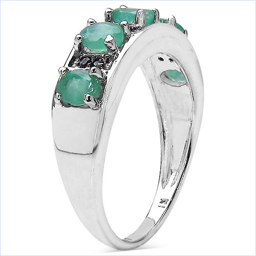 0.88 Carat Genuine Emerald & Black Spinel .925 Sterling Silver Ring