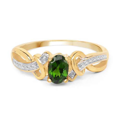 14K Yellow Gold Plated 0.43 Carat Genuine Chrome Diopside .925 Sterling Silver Ring