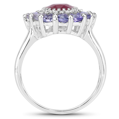3.70 Carat Glass Filled Ruby and Tanzanite .925 Sterling Silver Ring